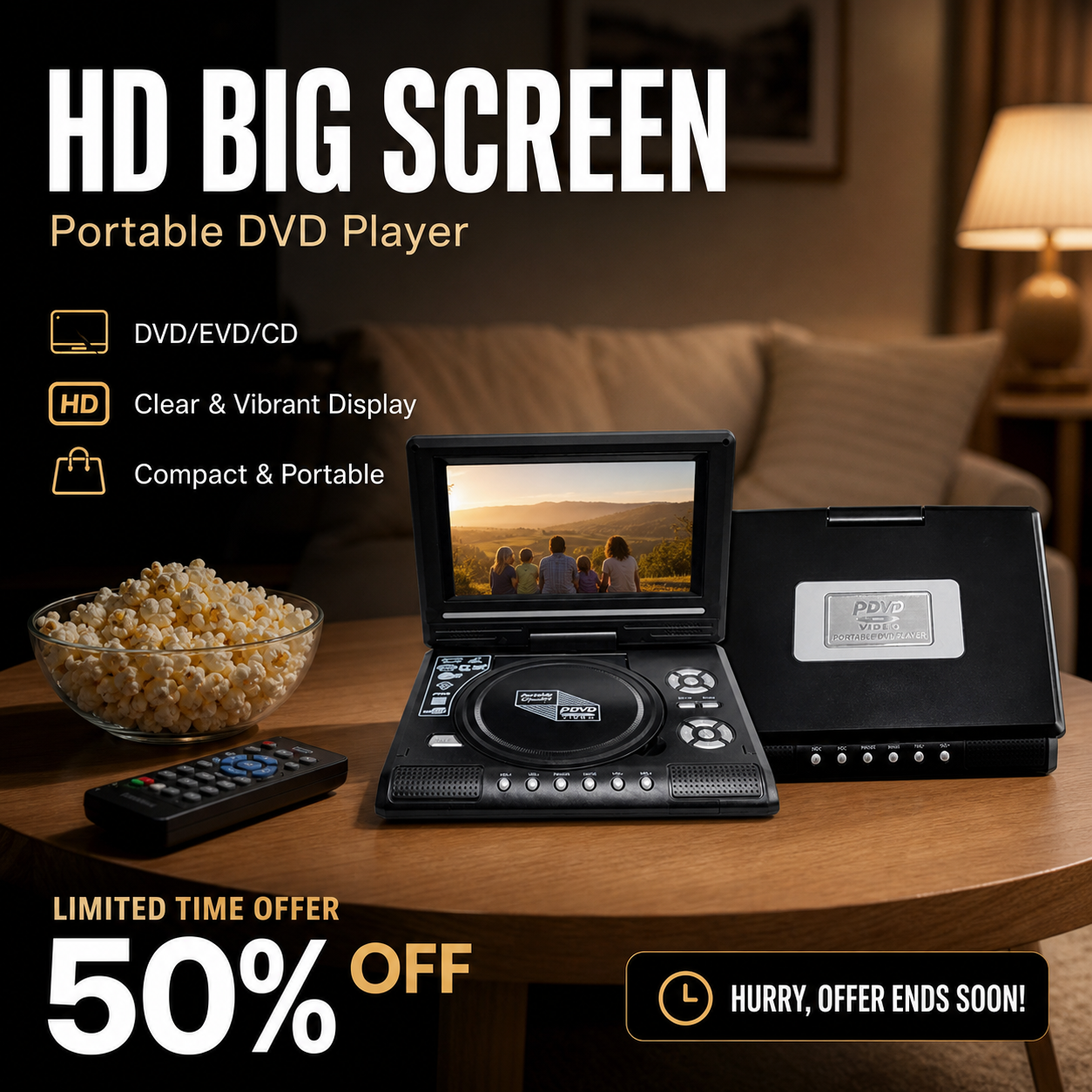 7.8" HD Portable DVD & EVD Player – Rechargeable, No Wi-Fi Needed
