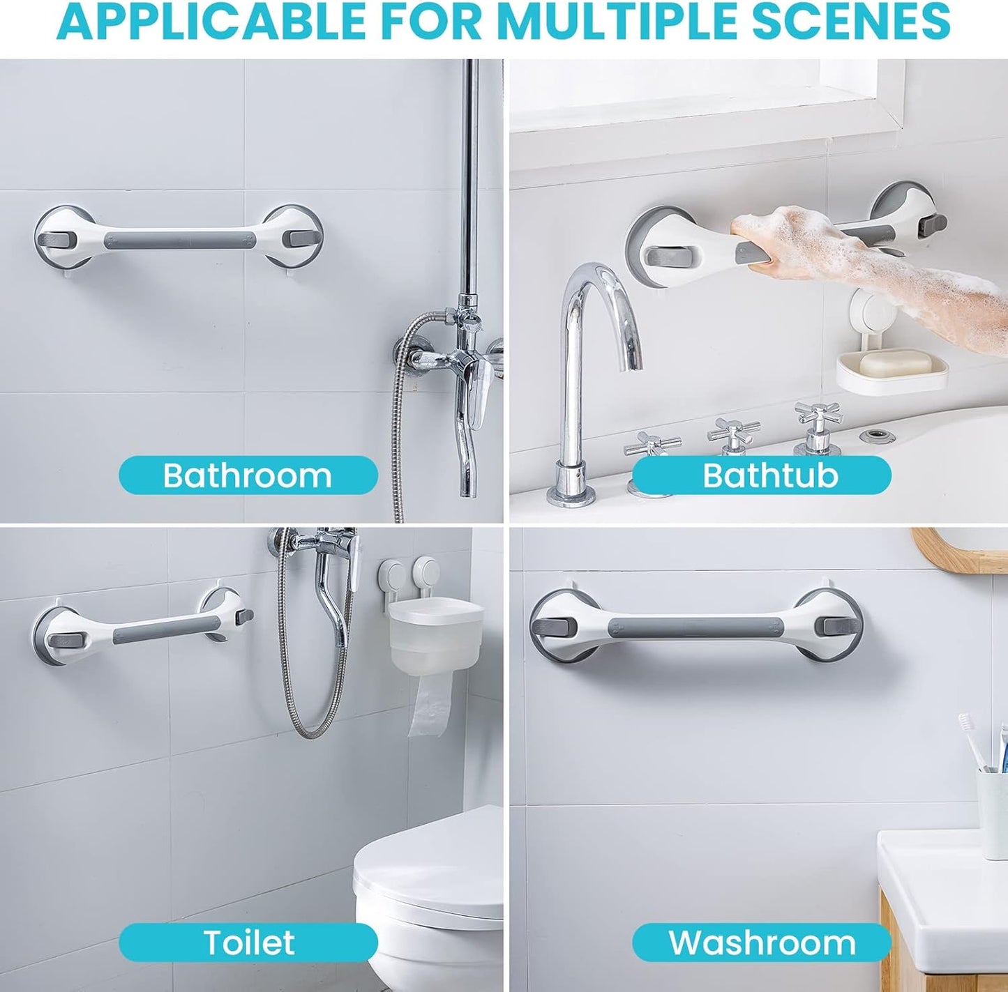 TAILI Nice Series 16.8 Inch Suction Shower Grab Bar – No-Drill Bathroom Safety Handl