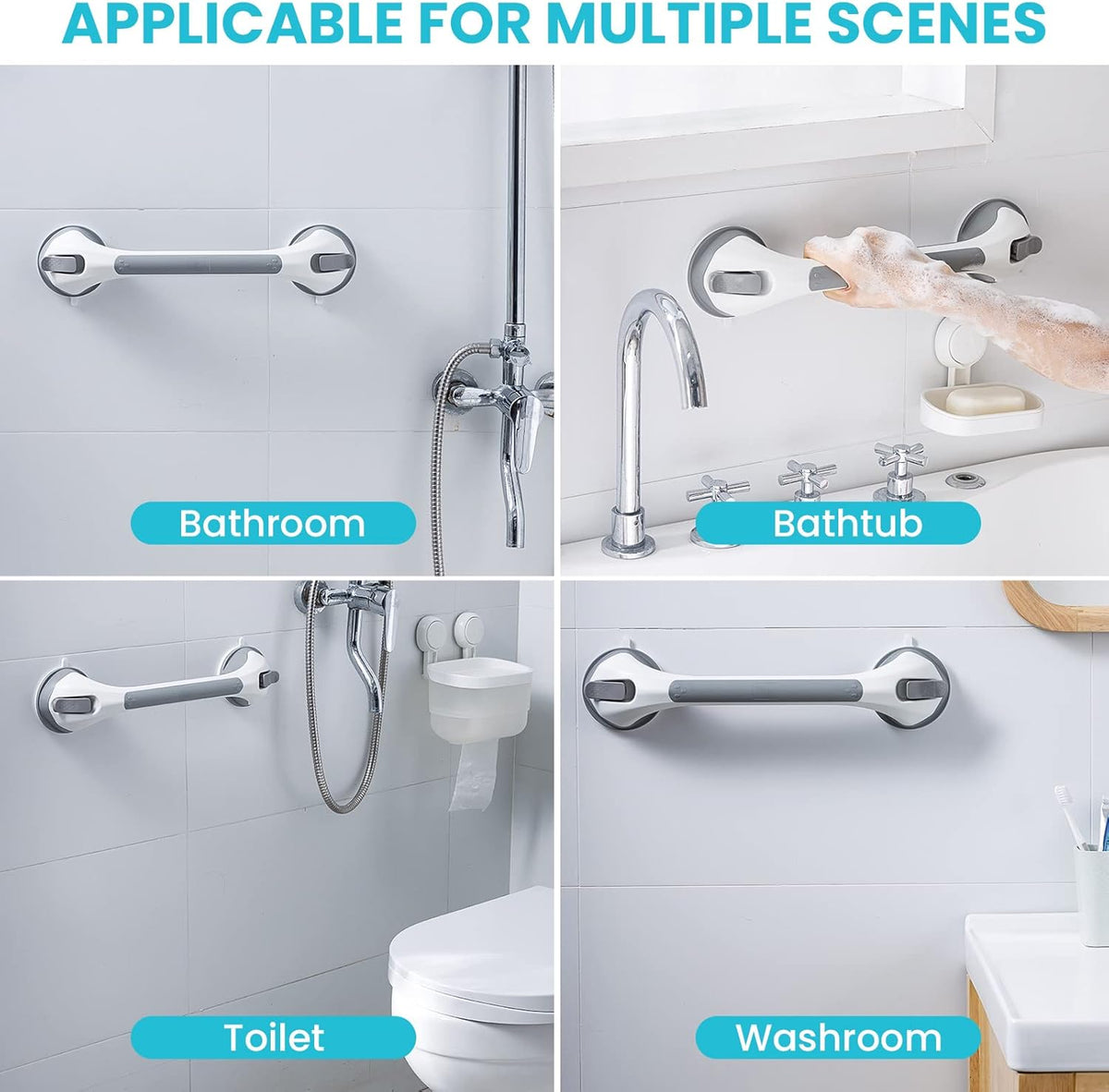 TAILI Nice Series 16.8 Inch Suction Shower Grab Bar – No-Drill Bathroom Safety Handl