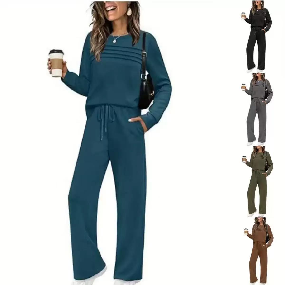 Women's Crew Neck Lounge Set – Top & Drawstring Pants
