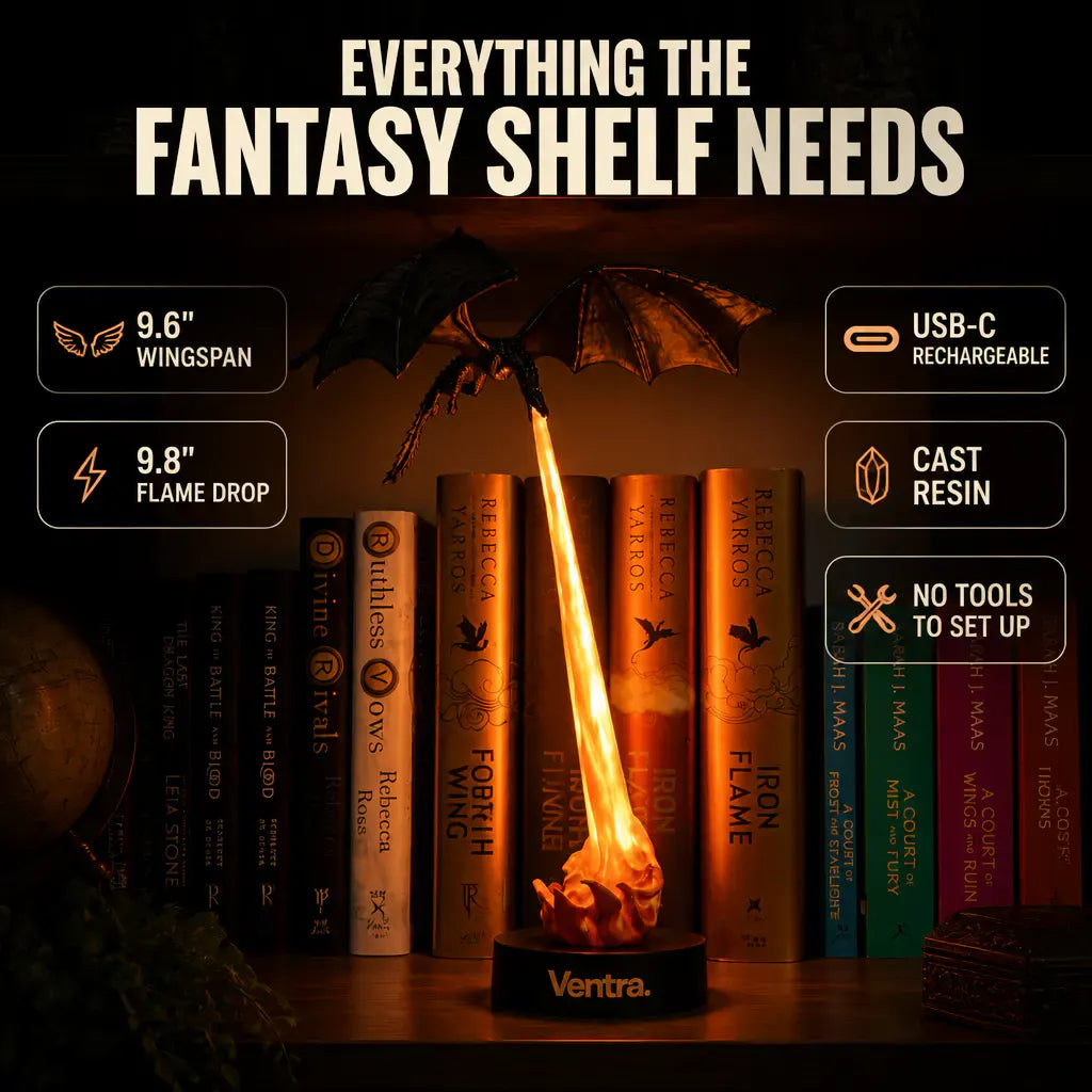 The Shelf Dragon – LED Book Guardian | Cast Resin Dragon Shelf Decor