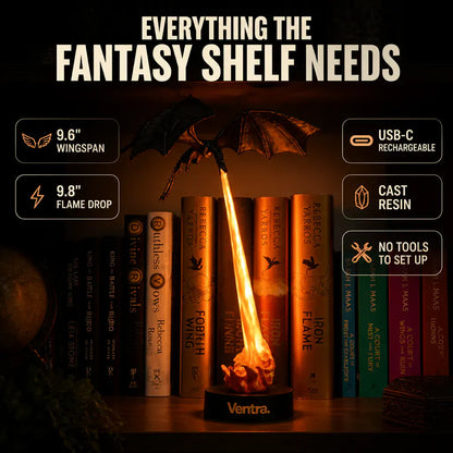 The Shelf Dragon – LED Book Guardian | Cast Resin Dragon Shelf Decor