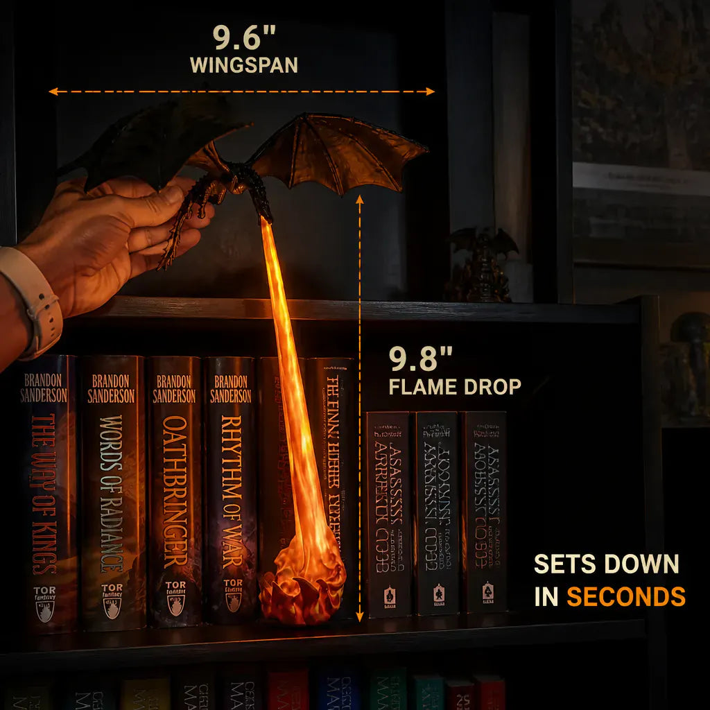 The Shelf Dragon – LED Book Guardian | Cast Resin Dragon Shelf Decor