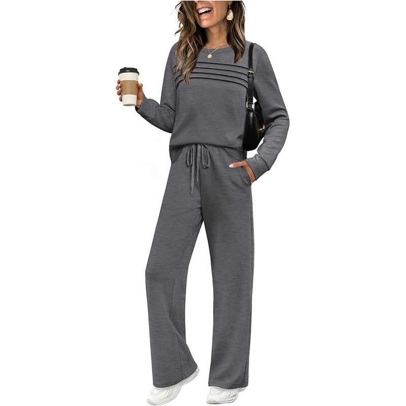 Women's Crew Neck Lounge Set – Top & Drawstring Pants