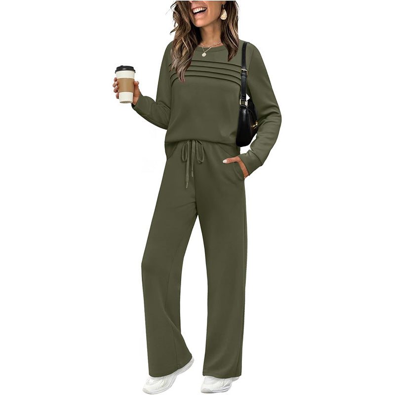 Women's Crew Neck Lounge Set – Top & Drawstring Pants