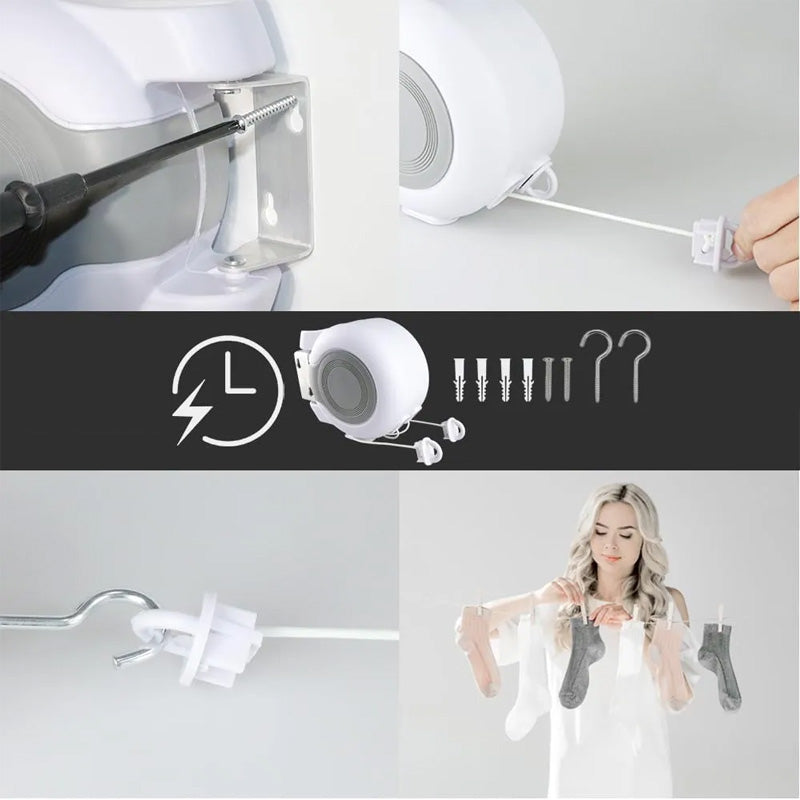 Invisible retractable clothesline with double line