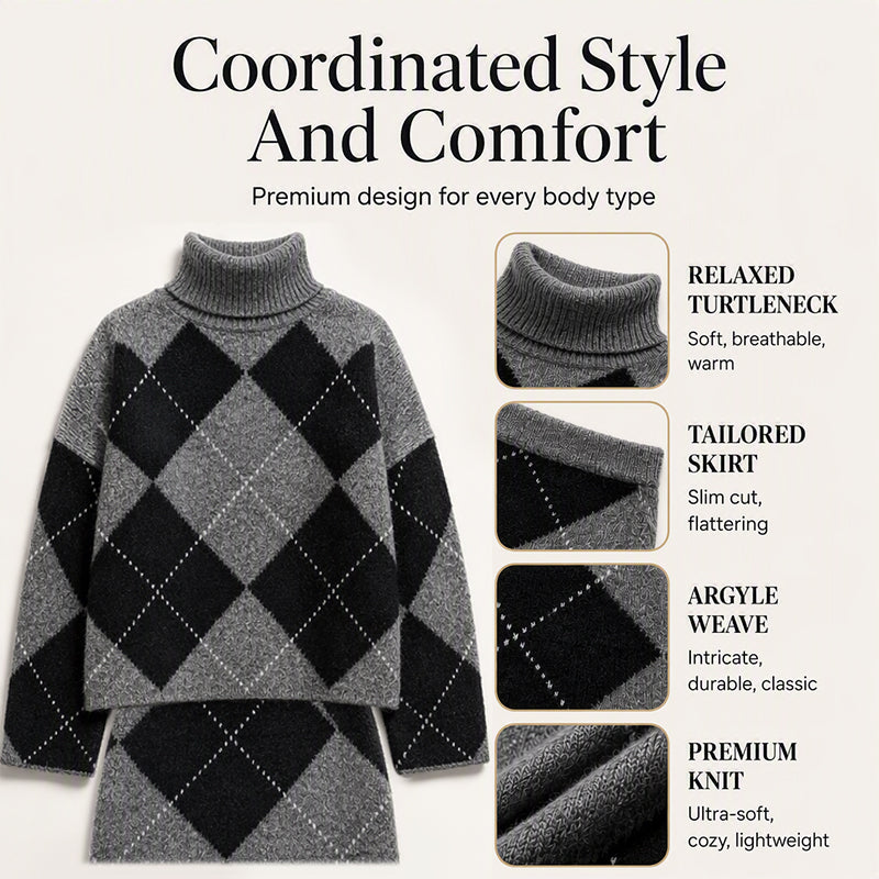 Women's Argyle Knit Sweater & Skirt Set – Elegant, Cosy & Effortlessly Chic