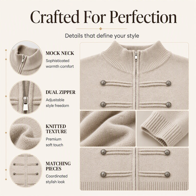 Effortless Elegance | Women's Casual Double Zipper Sweater Jacket