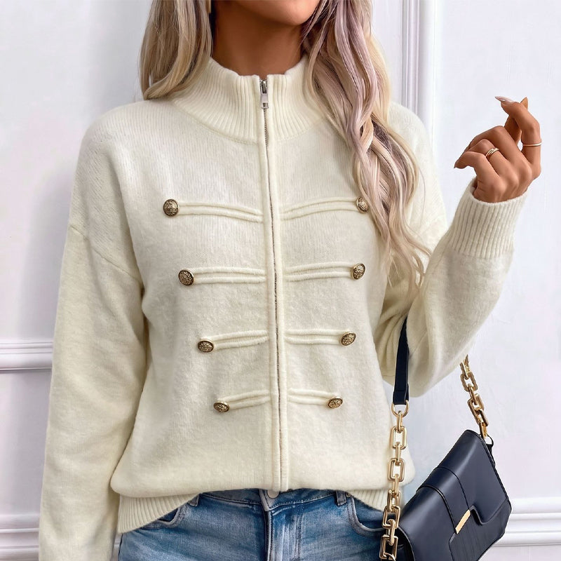 Effortless Elegance | Women's Casual Double Zipper Sweater Jacket
