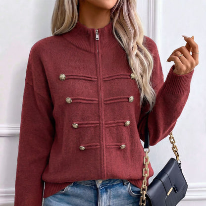 Effortless Elegance | Women's Casual Double Zipper Sweater Jacket