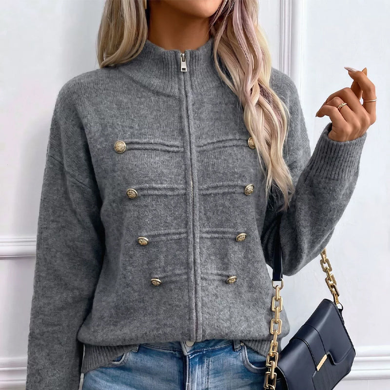 Effortless Elegance | Women's Casual Double Zipper Sweater Jacket