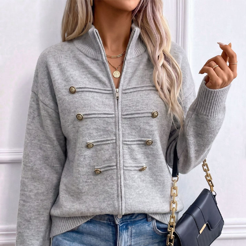 Effortless Elegance | Women's Casual Double Zipper Sweater Jacket