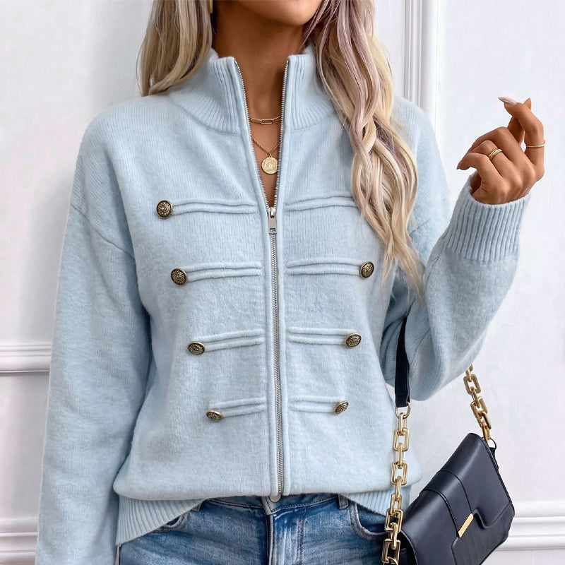 Effortless Elegance | Women's Casual Double Zipper Sweater Jacket