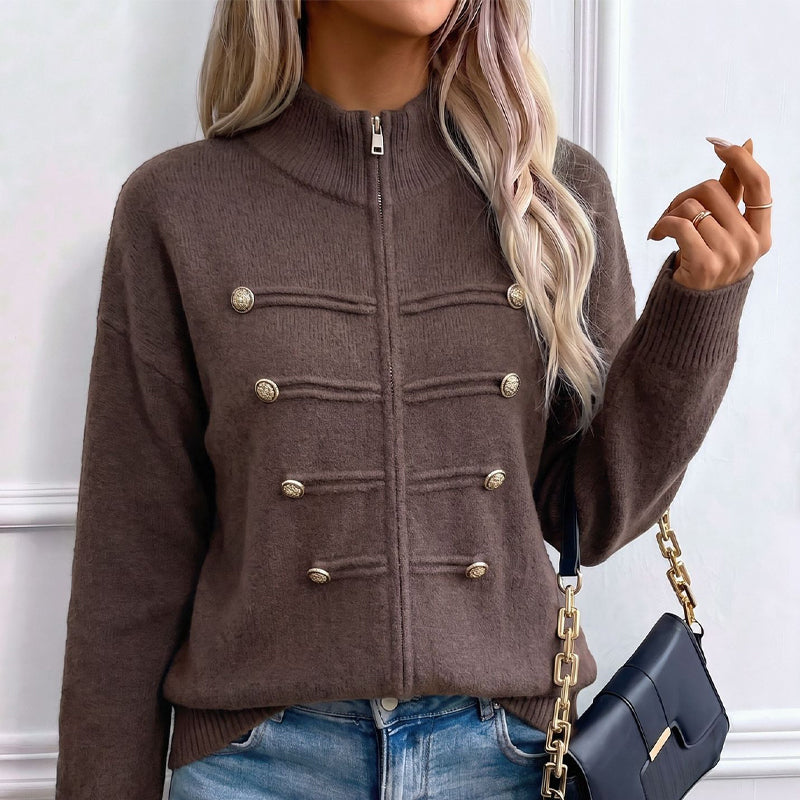 Effortless Elegance | Women's Casual Double Zipper Sweater Jacket