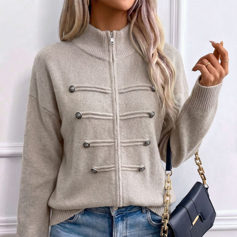 Effortless Elegance | Women's Casual Double Zipper Sweater Jacket