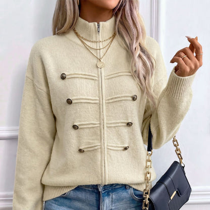 Effortless Elegance | Women's Casual Double Zipper Sweater Jacket