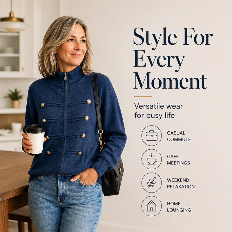 Effortless Elegance | Women's Casual Double Zipper Sweater Jacket