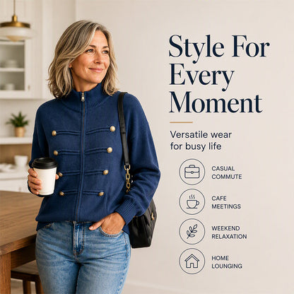 Effortless Elegance | Women's Casual Double Zipper Sweater Jacket