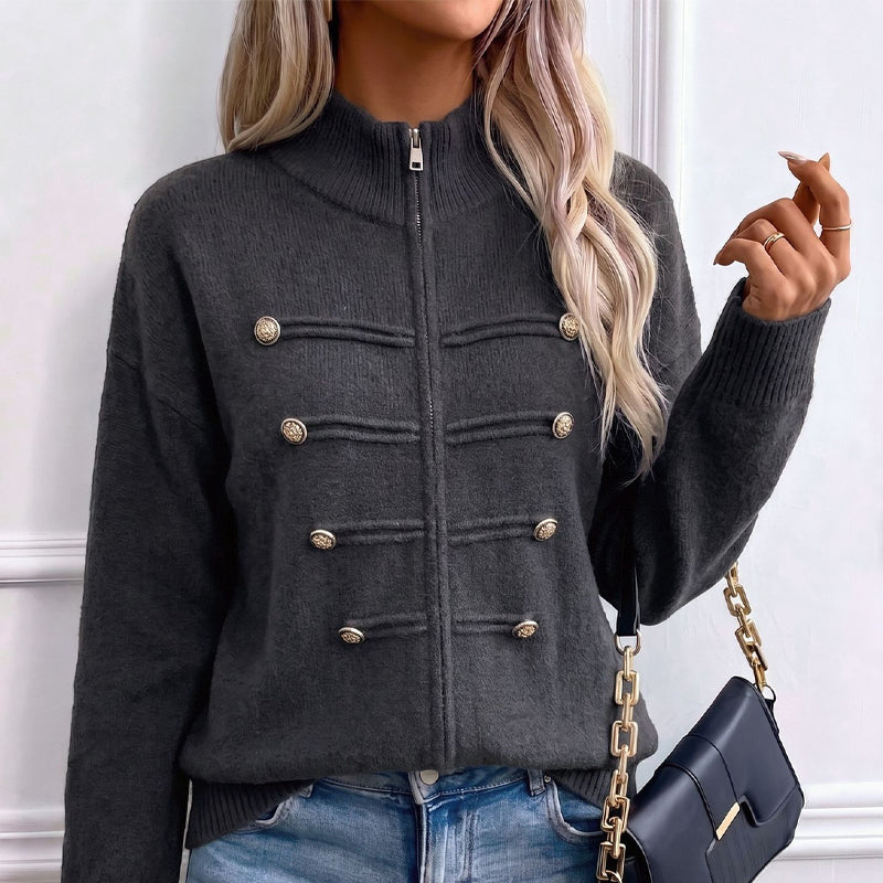 Effortless Elegance | Women's Casual Double Zipper Sweater Jacket