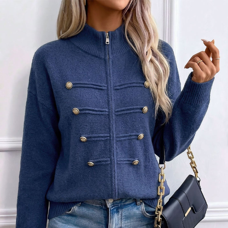 Effortless Elegance | Women's Casual Double Zipper Sweater Jacket