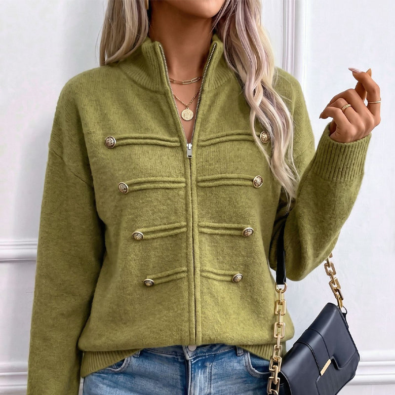 Effortless Elegance | Women's Casual Double Zipper Sweater Jacket
