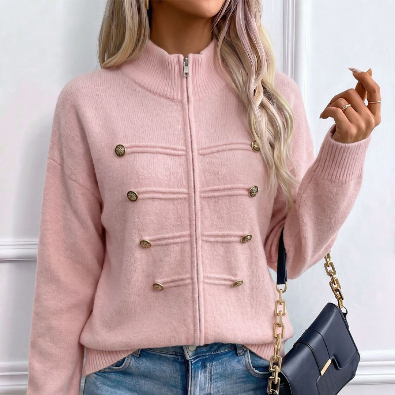 Effortless Elegance | Women's Casual Double Zipper Sweater Jacket